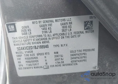 2011 Buick Enclave 2Xl из США, поврежденный, VIN 5GAKVCED1BJ188940